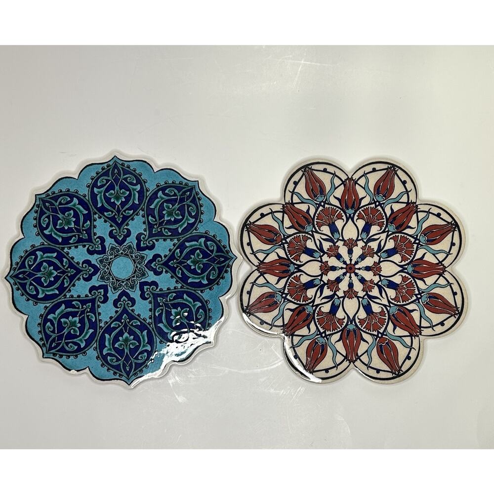 Turkish Ceramic Tile Trivet Mandala Hotplate 7" X 7" Made In Turkey